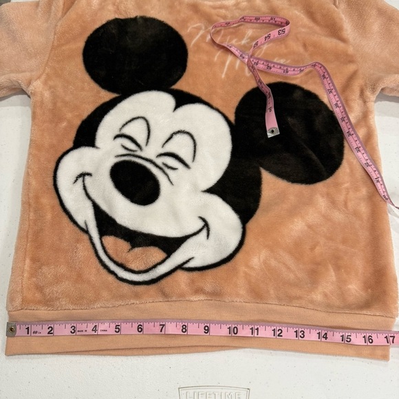 Disney Mickey Mouse Pullover Velour Sweatshirt Peach Junior Size Medium (7-9) - Picture 4 of 12